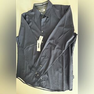 DKNY Men's Navy with light blue Patterned Shirt